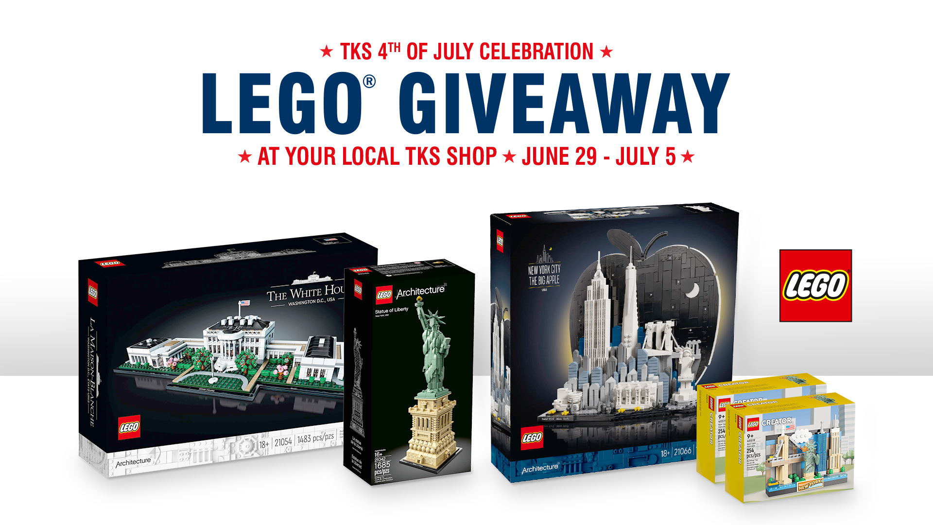Various Lego product boxes