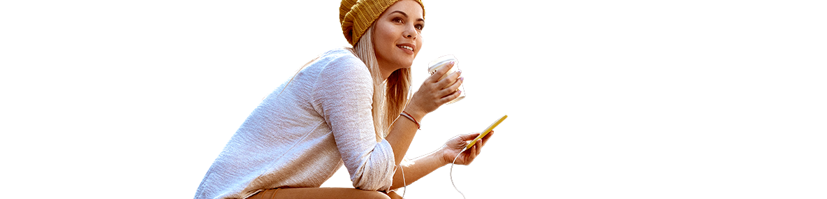 young lady using a mobile phone with headphones