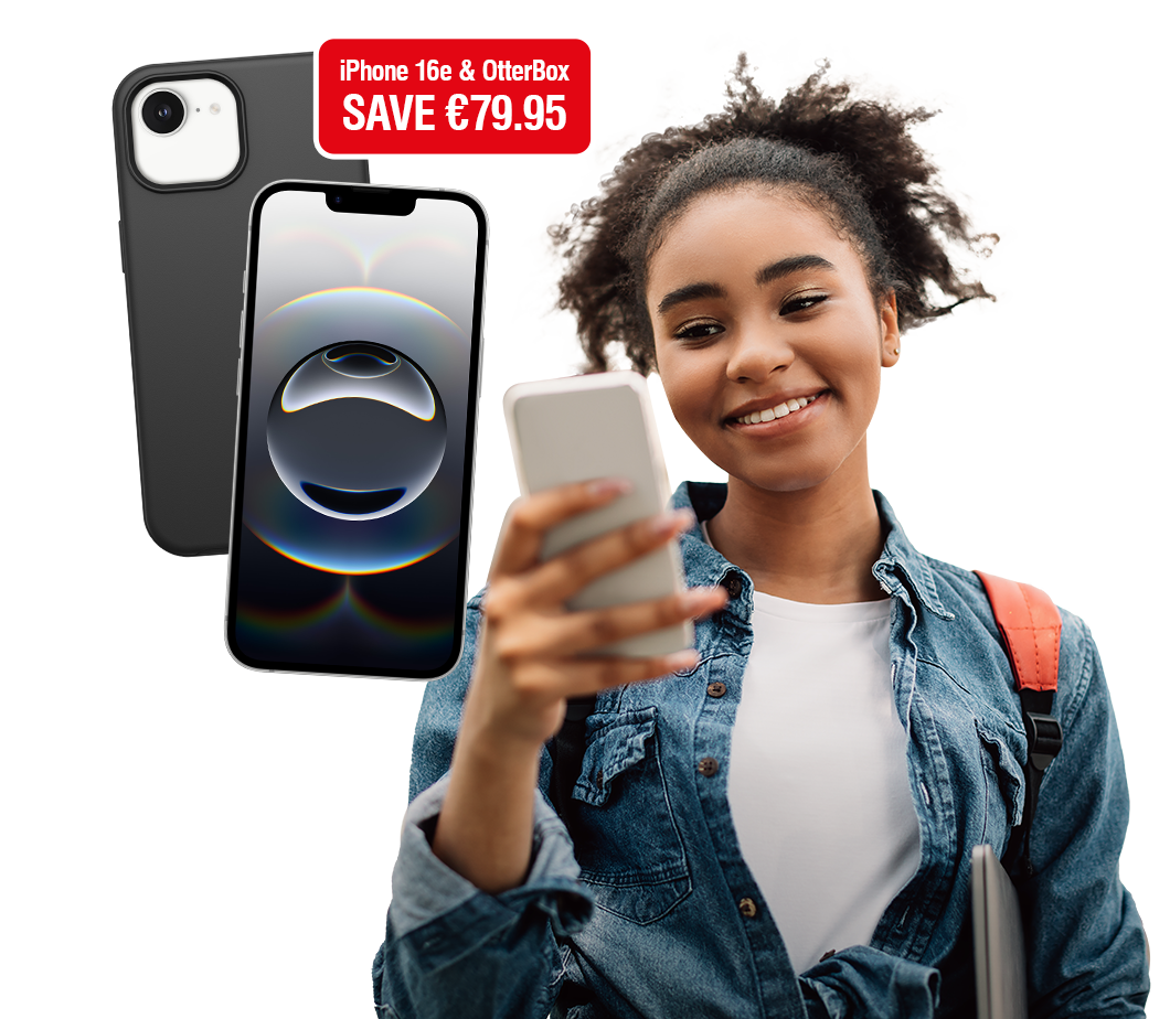 Student using a phone in support of the back to school iPhone and OtterBox sale