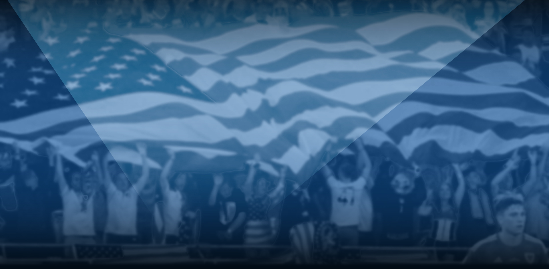 Soccer stadium with waving American flag