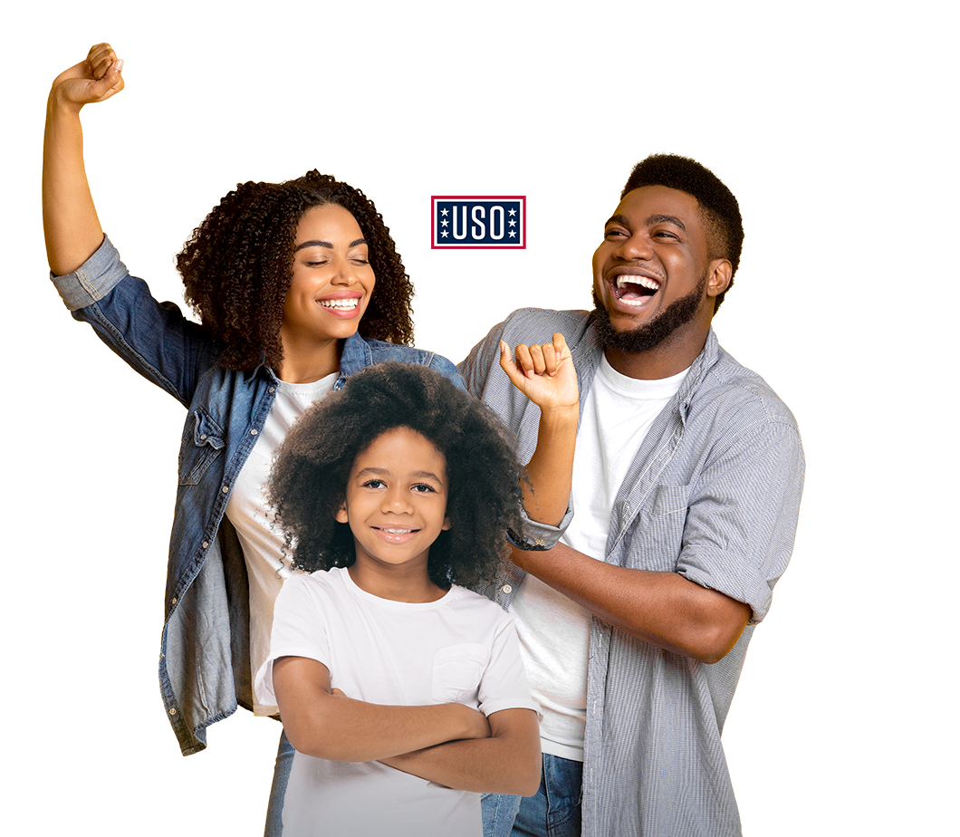 family celebrating USO Sun & Fun event